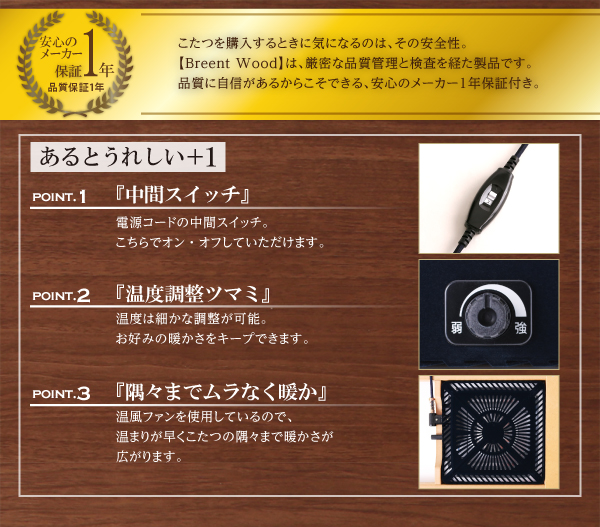 品質に自信があるからこそできる、安心のメーカー1年保証付き。