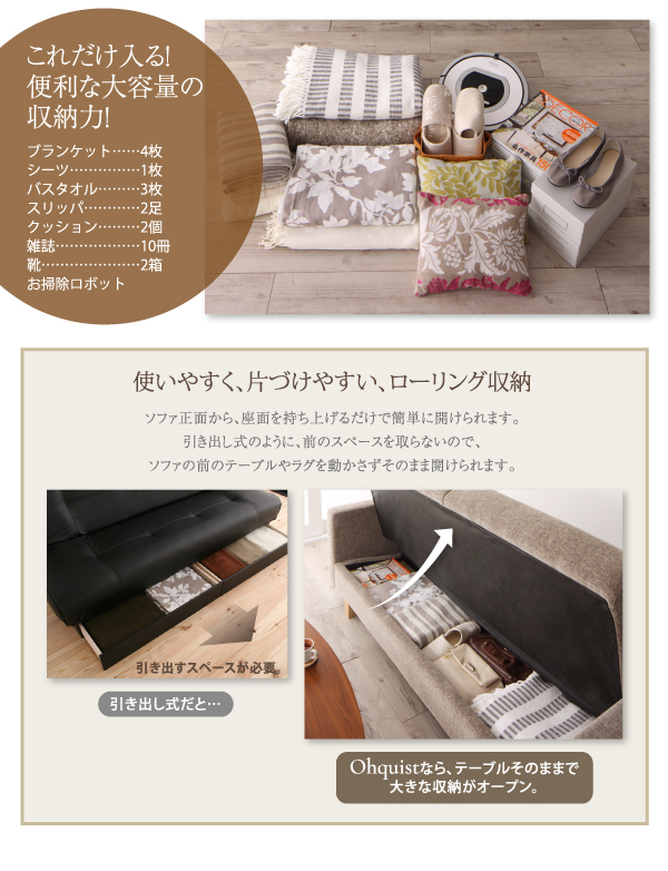 お部屋すっきり大型収納使いやすく、片付けやすいローリング収納