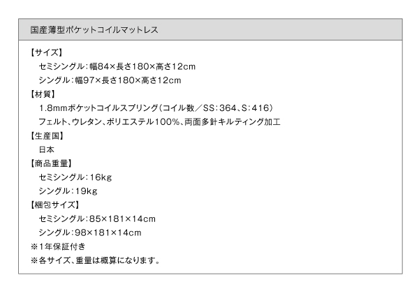 国産薄型ポケットコイルマットレス