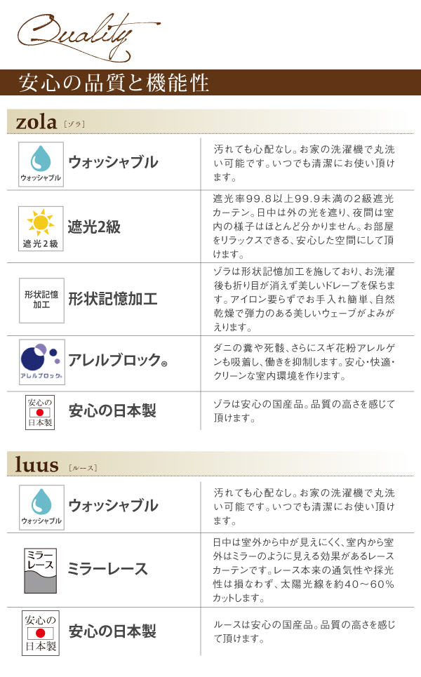 カーテン　安心の品質と機能性